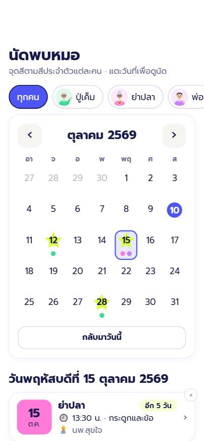 ปฏิทินนัดหมอ จุดสีประจำตัวของแต่ละคน